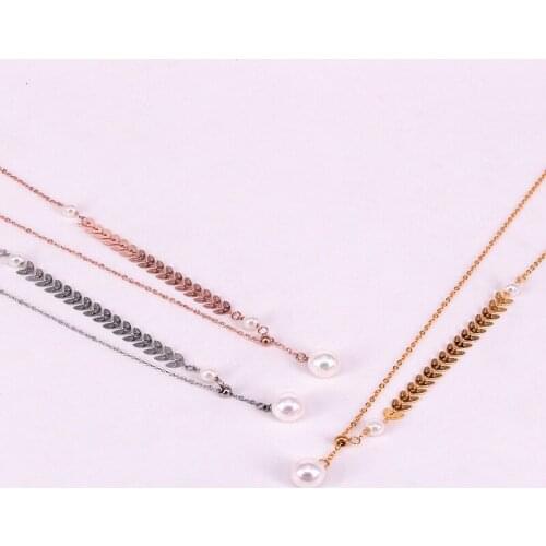 Hot New Size Shell Beads Wheat Ear Pattern Clavicle Chain Woman Party Gift Pearl Pendants Necklace Wholesale