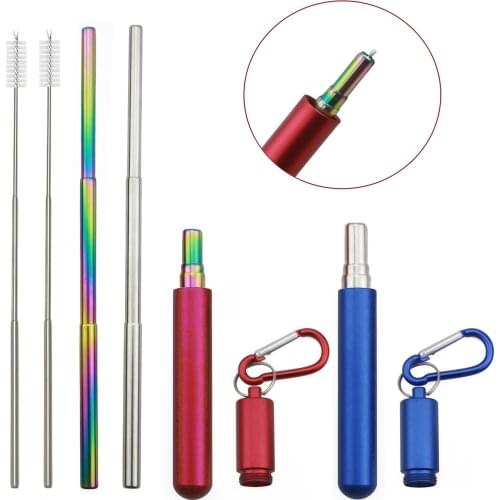 Reusable Telescopic Straw 304 Stainless Steel Metal Straw with Cleaning Brush Collapsible Portable Drinking Straw Set for Travel