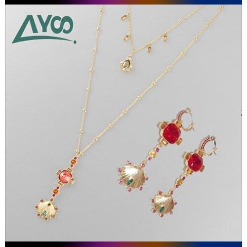 SWA Fashion Jewelry High Quality Bohemian Lucky Element Crystal Shell Double Pendant Necklace Earring Set Romantic Gift Girl