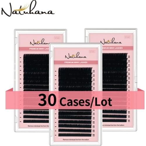NATUHANA 30Cases/Lot 16rows 8~15mm Mix JBCD Curl Premium Eyelash Extension Faux Mink Lash Natural Individual False Eye Lashes