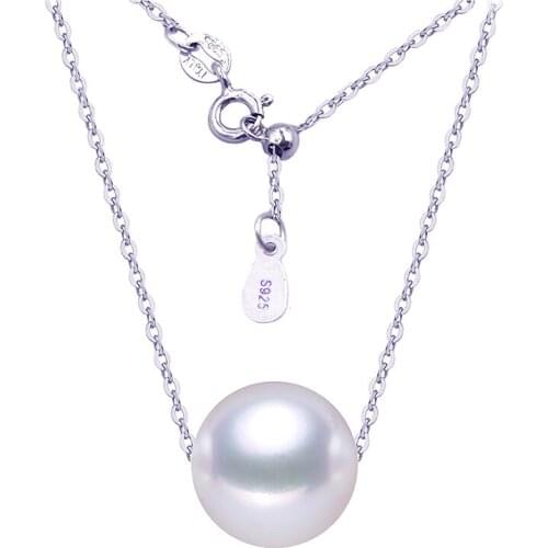 Sinya Classical Round Pearl choker necklace via 7-12mm freshwater natural pearls 18inch sterling silver Y style chain can adjust