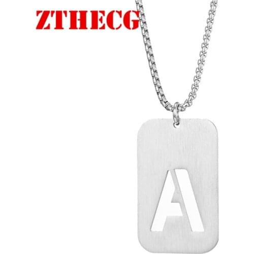 Fashion Surname Name Initials Carved Military Nameplate Necklaces Women Male Stainless Steel Pendant Necklace Men Couple Jewelry
