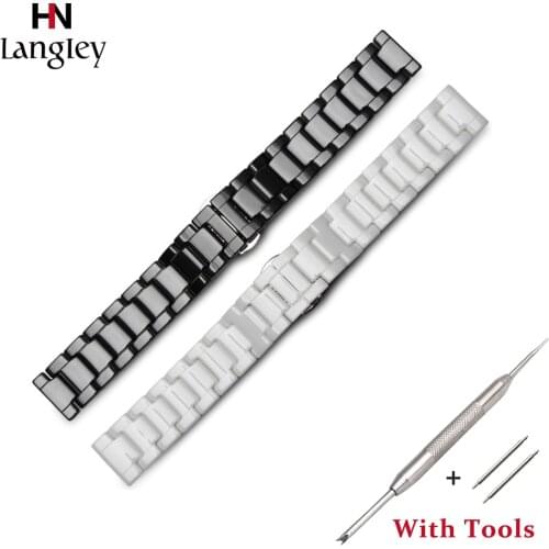 High Quality Ceramic Strap 14mm 16mm 18mm 20mm 22mm Watchband For Wristwatch Men Women Butterfly Buckle Accessories With Tool