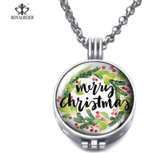 ROYALBEIER Multi Christmas Charms for Jewelry Perfume Charms Aromatherapy Locket Foam Glass 25mm Essential Oil Diffuser Necklace