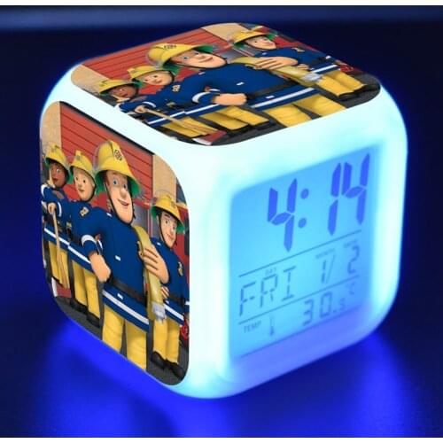 Fireman Sam Cartoon Figure Alarm Clock LED Colorful Touch Night Light PVC Feuerwehrmann Sam Anime Figurines Toys