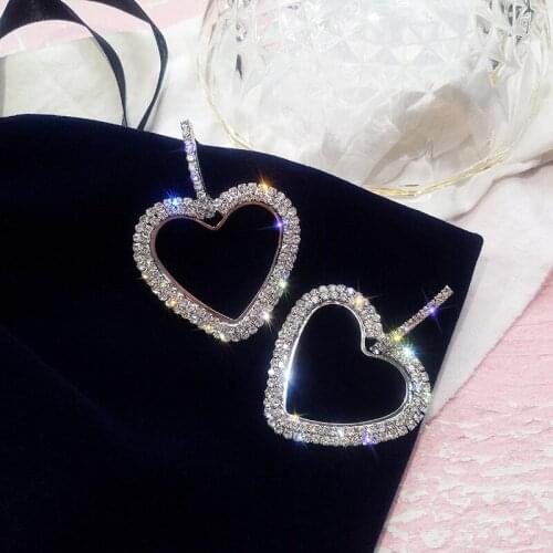 Ociki Gold Color Silver Color Heart Crystal Earrings Oversize Party Jewelry for Women Girls Gift Dropshipping Earring