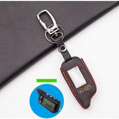 Stylish 100% Leather Key Case Cover for Tomahawk TZ9010 LCD Two Way Car Alarm Remote Cover Holder