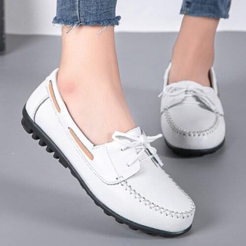 New Women Flats Ballerina Shoes Slip On Women Shoes Genuine Leather Women Flats Shoes Lace Up Moccasin Casual Flats Shoes Women