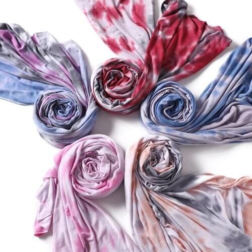 Fashion Tie-dye Jersey HIJAB Stretchable Turban Shawl For Black Women Maxi Scarf IslamicMuslim Headscarf Headwraps 175X55CM