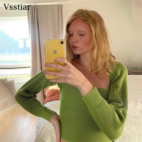 Vsstiar Square Collar Sweater Pullover Orange Long Sleeve Solid Knitted Women Cropped Y2K Fashion Streetwear Autumn Winter Tops