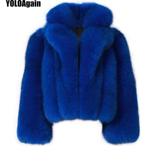 YOLOAgain Winter Warm Women Turn-Down Collar Long Sleeve Real Fox Fur Jacket Coat Short