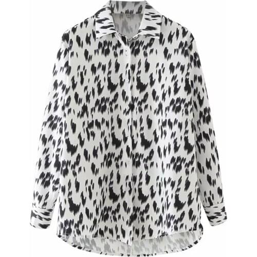 Women Animal Printing Loose Basic Shirt Casual Femme Long Sleeve Blouse Vintage Lady Tops Blusas S8150