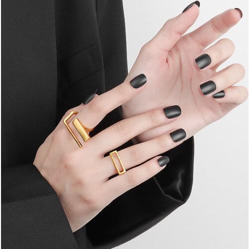 VENTFILLE 925 Sterling Silver Geometric Rectangle Hollow Line Ring Female Open Button Simple Glossy Handmade Jewelry Wholesale