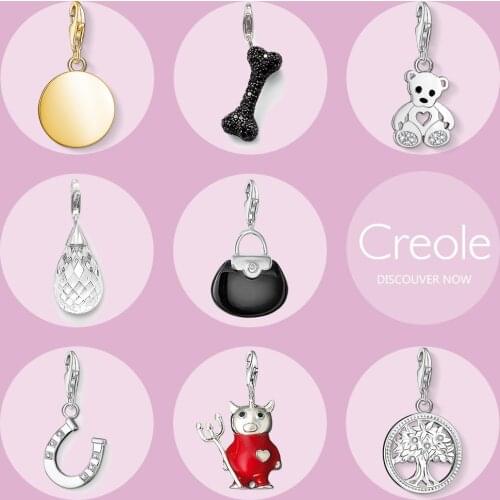 Golden Disc Bone Teddy Bear Water Drop Bag Horseshoe Red Doll Tree Charm Pendant,2019 Trendy Jewelry 925 Sterling Silver Gift