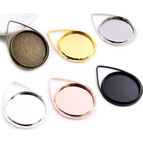 10pcs 20mm Inner Size Silver Plated Bronze Black Gold Material Drop Style Handmade Cabochon Bases Cameo Base Pendant
