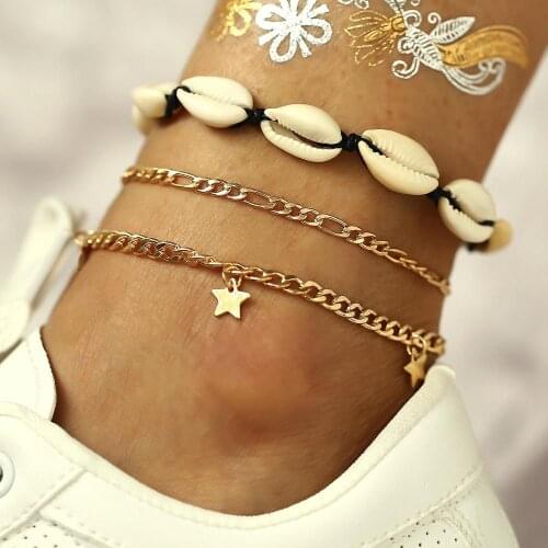 3 Pcs/set Shell Bracelet Star Pendant Bracelet Metal Chain 2019 Fashion Luxury Vintage Wedding Bride Women Beach Scallop Jewelry