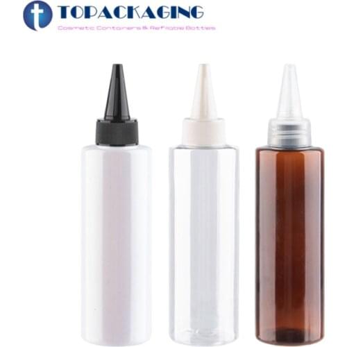 30PCs*200ml Brown Plastic Lotion Bottle With Pointed Mouth Cap E Liquid Cosmetic Packaging Container Glue Bottles Twist Trip Lid