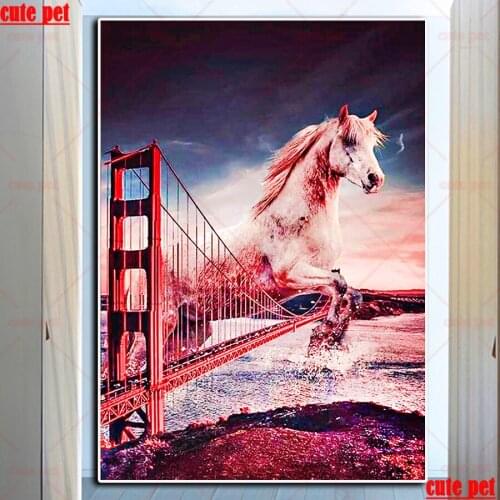 Diamond embroidery Steed Golden Gate Bridge diy diamond painting horse cross stitch Diamond mosaic 5d gift rhinestones Decor