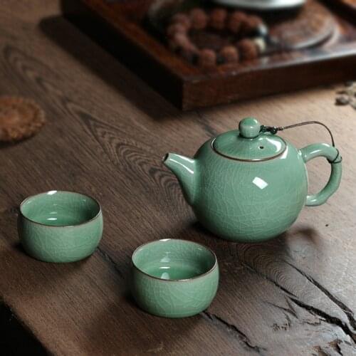Chinese Style Celadon One Pot Two Cups Filter Teapot Tea Cup Set Ceramics Whole Set Office Kung Fu Tea Set