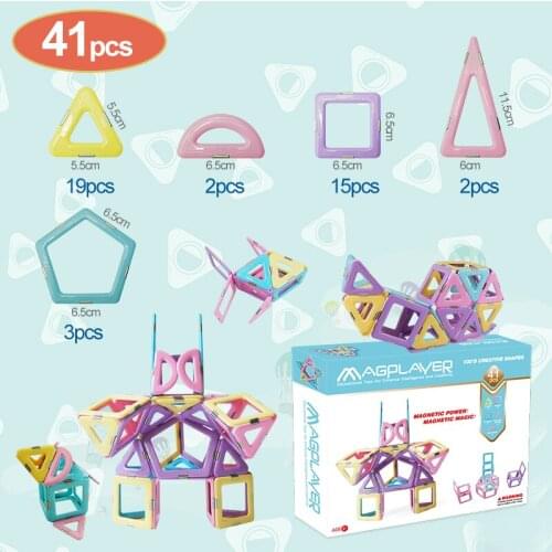 Magnetic Tiles 41PCS Big Size Designer Magnetic Building Blocks Magnet Preschool Educational Toys for Children Gifts
