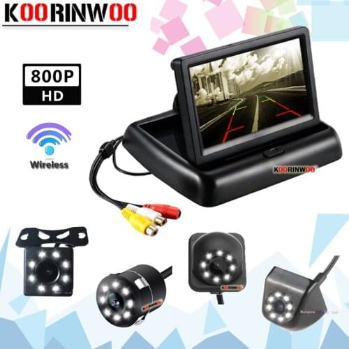 Koorinwoo Wireless Parking Foldable Screen with Car Rearview Camera Night Vision Camera 8 led Lights Wide Angle Backlight System