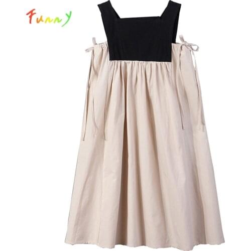 Teenager Girls Summer Dress 2021 Causal Cotton Patchwork Sleeveless Dress Square Collar Jurken Kids Clothes 4 to 14 Years