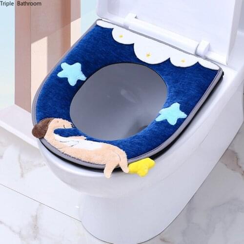 Cartoons Lovely Plush Toilet Cushion Household Warm Soft Toilet Seat Cover Washable Waterproof WC Mat Bathroom Products