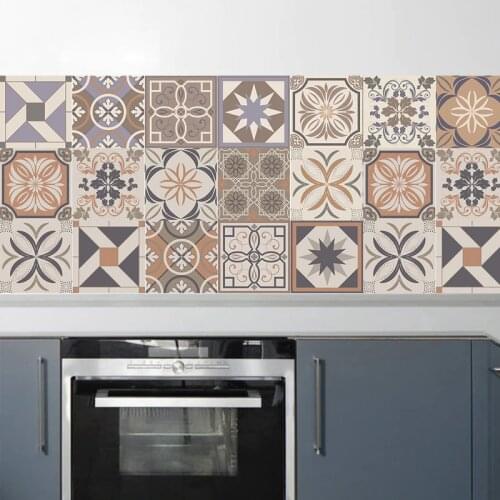 Retro Tile Wall Stickers 20*100cm PVC Bathroom Kitchen Backsplash Waterproof Wall Sticker Home Decor Wall Art Mural