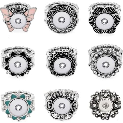 New 9 Style High Quality Vintage Antique Metal 12mm Snap Buttons Ring for Men & Women Adjustable Ring Jewelry