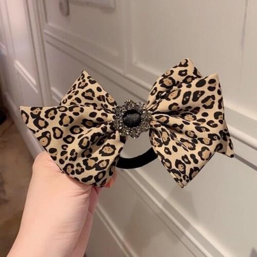 New Leopard Dot Bow Hair Ties Ropes Hairband Top-grade Crystal Bowknot Leopard Printing Hair Clips Headdress Headband Wholesale