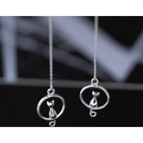 New Arrivals Silver Color Long Cat Earrings For Women Fashion Jewelry pendientes