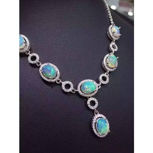 Natural opal Necklace natural gemstone Pendant Necklace S925 silver Fashion Elegant luxurious round girls women party Jewelry