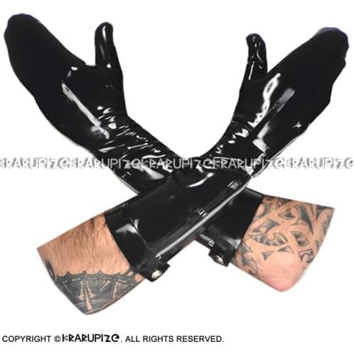 Black Sexy Latex Gloves With Zippers And Buttons At Sides Rubber Mitts ST-0069