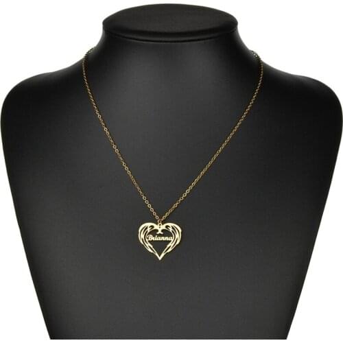 Personalized Customized Feather Heart Custom Name Necklaces Stainless Steel Nameplates Mirror Surface For Women Gifts Wholesale