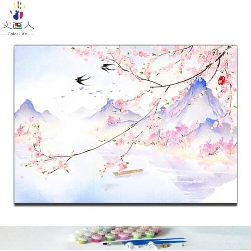 Diy paint by numbers Traditional chinese style landscape flowers animals pictures coloring painting by numbers 40x50 framed