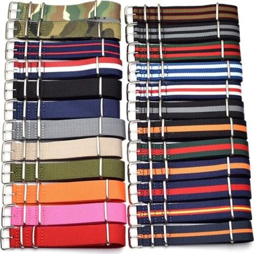 18mm 20mm 22mm Army Sports Nato Strap Fabric Nylon Watchband Buckle Belt for 007 James Bond Watch Black Belt