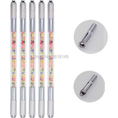 New Double-headed Crystal Acrylic Microblading Pen Colorful Tattoo Manual Pen Permanent Makeup Eyebrow 12 Flex/Round Needle 3R