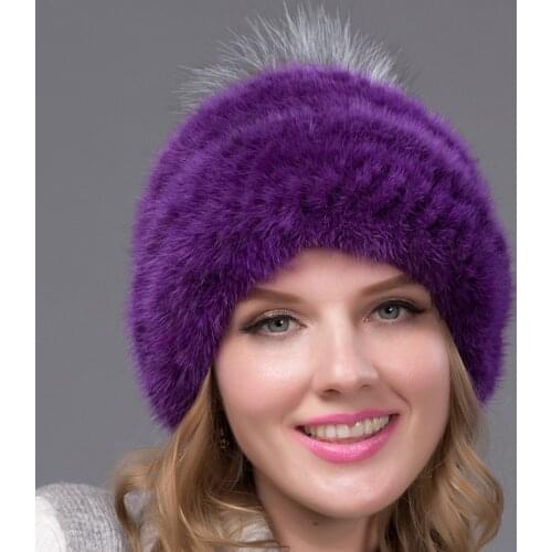 Mink +fox fur Winter Hats for Woman Skullies & Beanies Knitted Solid Cute Hat Girls Autumn Female Beanie Caps Warmer Bonnet Men