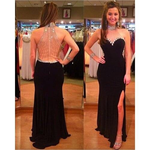Gorgeous Sheer Chiffon Long Prom Dresses 2019 Brilliant Beaded Crystals Side Slit Mermaid Party Dress Vestidos Longo Hot Sale