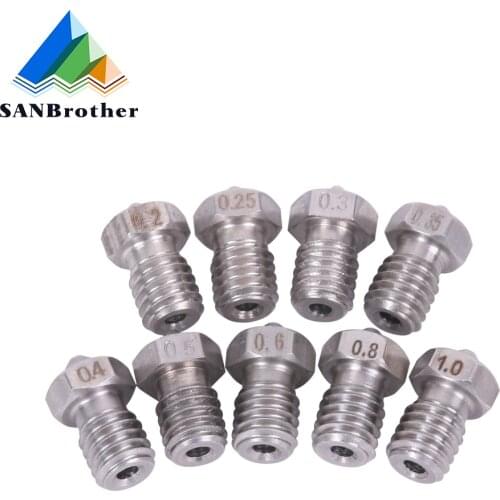 V6 Stainless Steel Nozzle 0.2/0.3/0.4/0.5/0.6/0.8mm M6 Threaded for 1.75/3.0mm Filament 3D Printer Print Head