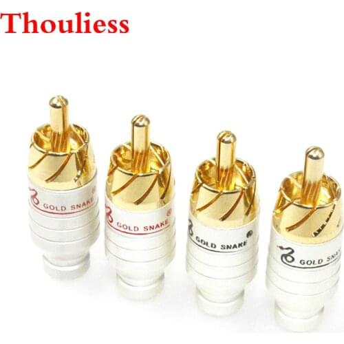 Thouliess 8pcs/lot HIFI Brass Soldering Audio Video RCA plug Connector RCA Audio Plug Socket for Interconnect Cable