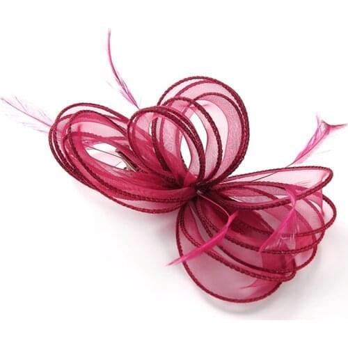 New Headwear Women Fascinator Hair Accessory Wine Red Flower Hair Clip for Women Wedding Barrette Childrens Hair Decorations