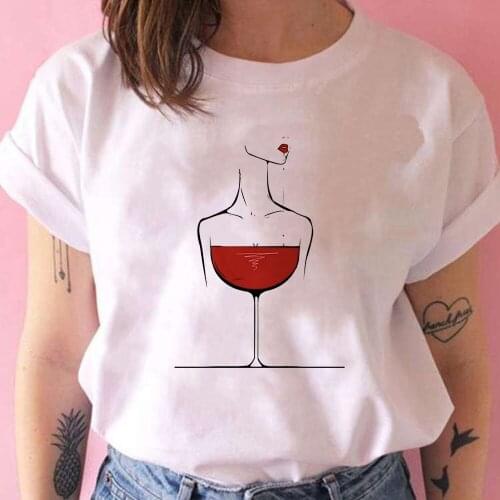 Wine glass and lady Print Women T shirts Creative France Style Tee Shirt Female Vetement Tumblr High Quality Top Clothing