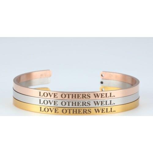Engraved Letters LOVE OTHERS WELL Elegant Bangle Stainless Steel 4mm Open Women Lady Bracelets Jewelry 2019 Dropshipping