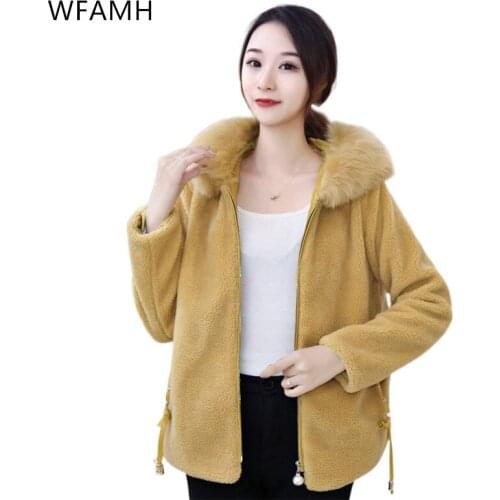 Lambskin womens short-grain fur 2020 new winter fur one-piece hooded oversized coat all-match explosive wool coat grain texture
