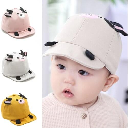 1pc Spring Baby Cartoon Cow Soft Edge Sunshade Baseball Cap Cotton Boys And Girls Sunscreen Hat