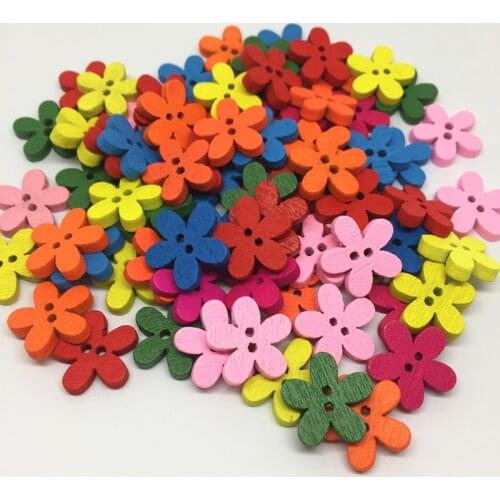 100pcs Mixed Flower Shape Wood Buttons 2 Holes Flatback Flower Button For Scrapbooking Sewing Embellishments