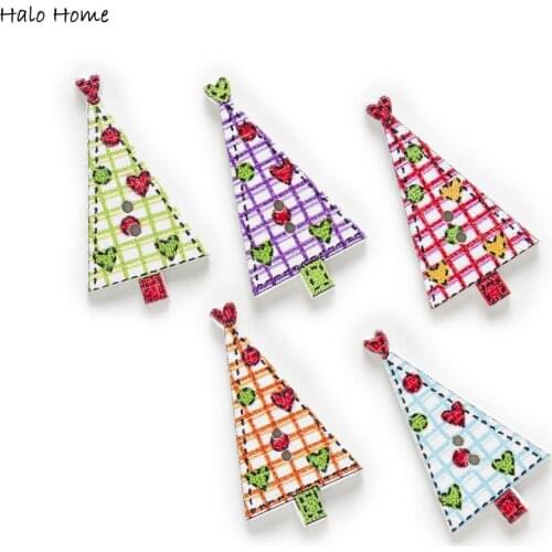 30pcs Christmas Tree Wood Buttons Sewing Scrapbooking Home Gift Clothing Handwork Decor Card Making DIY 30x16mm