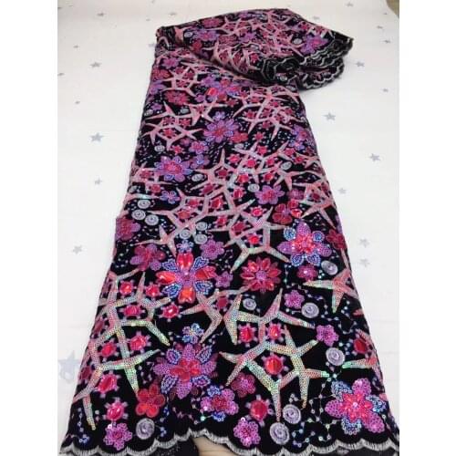 5 Yards Orange African Sequins Velvet lace fabric 2021 high quality Embroidery French Net lace for Women Party Dress