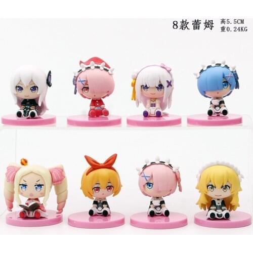 8pcs/set Anime Life in a different world from zero PVC Model Maid Subaru Natsuki Emilia Rem Ram Action Figures Toys
